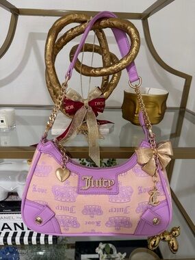 Juicy Couture Lavender Logo Shoulder Bag with Gold Bow Charm